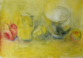 Nature morte au bol et pommes Huile sur toile de lin  1,00m x 1,00m